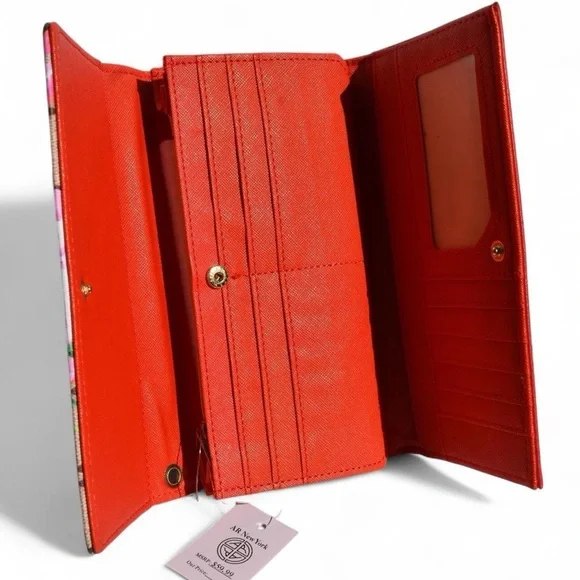 AR New York Floral Print Wallet Red with Removable Wristlet Strap - Picture 4 of 12